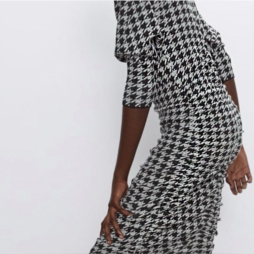 Zara Jacquard Ruched Draped Houndstooth Dress - Picture 8 of 16